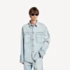 Langermet denimskjorte for menn i lyseblått