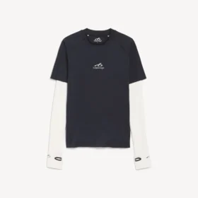 Langermet techwear-T-skjorte for menn i marineblå/hvit