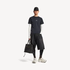 Langermet techwear-T-skjorte for menn i marineblå/hvit