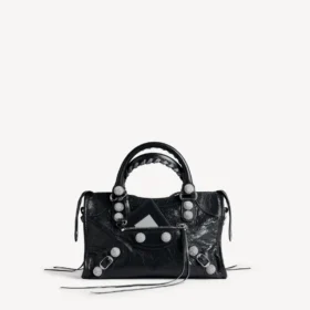Le City-veske for kvinner, liten, med store nitter og rhinestones i svart