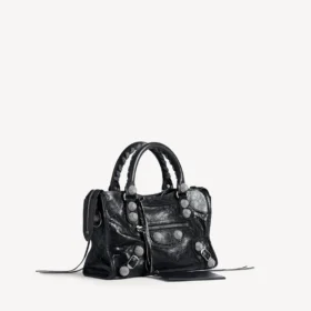 Le City-veske for kvinner, liten, med store nitter og rhinestones i svart