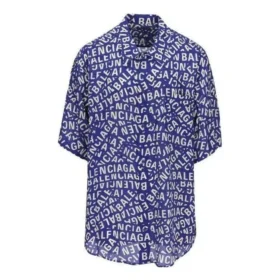 Logo Strips Minimal Silk-skjorte «Blue Dirty White» 681813TNL054644