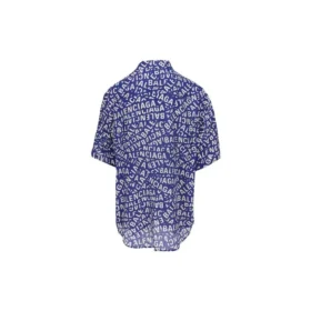 Logo Strips Minimal Silk-skjorte «Blue Dirty White» 681813TNL054644