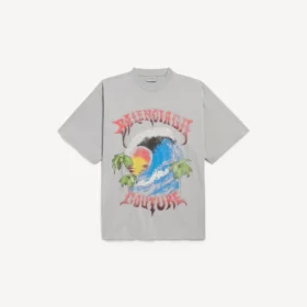 Oversized vintage surfer-T-skjorte for menn i Balenciaga-grå