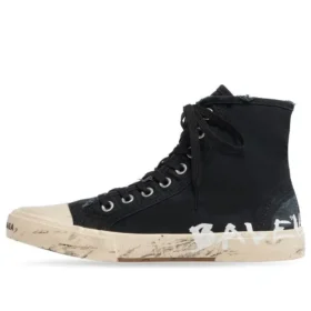 Paris høye Sneakers «Svart slitt bomull og hvit gummi med graffiti» 688752W3RR41099 Paris høye Sneakers «Svart slitt bomull og hvit gummi med graffiti» 688752W3RR41099