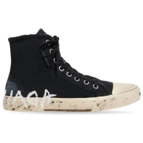 Paris høye Sneakers «Svart slitt bomull og hvit gummi med graffiti» 688752W3RR41099 Paris høye Sneakers «Svart slitt bomull og hvit gummi med graffiti» 688752W3RR41099