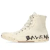 Paris høye Sneakers «White Destroyed Cotton and White Rubber with Graffiti» 688752W3RR49010