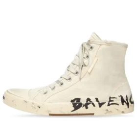 Paris høye Sneakers «White Destroyed Cotton and White Rubber with Graffiti» 688752W3RR49010