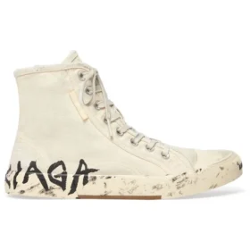 Paris høye Sneakers «White Destroyed Cotton and White Rubber with Graffiti» 688752W3RR49010
