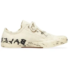 Paris lavt Sneaker «Hvit slitt bomull og hvit gummi med graffiti» 688757W3RR59010