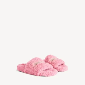 Åpen mule for kvinner med pels i søt rosa