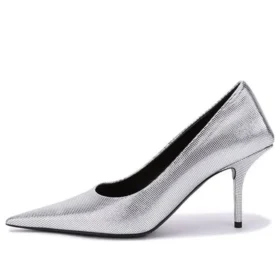Pumps med preget firkantet snitt «Silver» 572879WBB208100