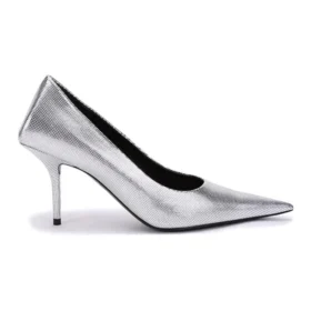 Pumps med preget firkantet snitt «Silver» 572879WBB208100