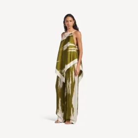 Pyjamasbukser for kvinner i khaki med «brush scratch»-mønster