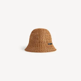 Raffia-bøttehatt for kvinner i beige