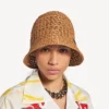 Raffia-bøttehatt for kvinner i beige