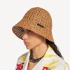 Raffia-bøttehatt for kvinner i beige