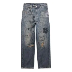 Rett denimbukser med doodle-trykk «Blue» 746986TOW664036