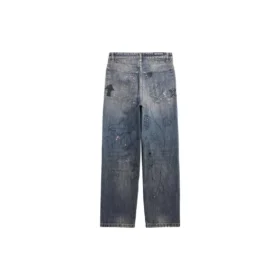 Rett denimbukser med doodle-trykk «Blue» 746986TOW664036