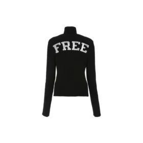 Ribbet, trykt FREE-genser med høyhals «Black» 662722T32101070