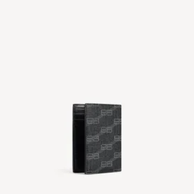 Signatur lommebok for menn med vertikal dobbel fold, BB Monogram-belagt lerret i svart/grått