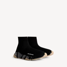 Speed 2.0-sneaker for kvinner med helt gjennomsiktig såle i resirkulert strikk, i svart/beige