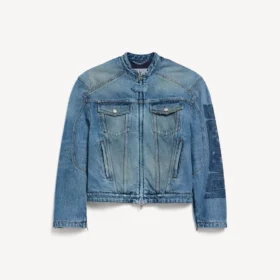 Squeeze-denim-motorsykkeljakke for menn i mørkeblått