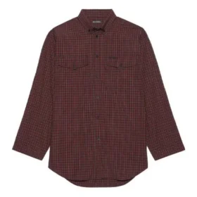SS21 Oversize rutete skjorte med lange ermer, brun 658806TKM366100