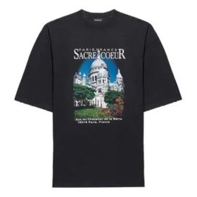SS21 Retro, vanlig veving, stor, kortærmet unisex-T-skjorte i svart 641614TJVH61000