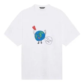 SS21 Retro, vanlig veving, stor passform, kortærmet unisex-T-skjorte i hvitt 657059TKV949000