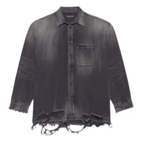 SS21 Slitt Denim skjorte for menn, svart 657610TBP191090