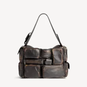 Stor, mønsterrik slingbag for menn i brunt
