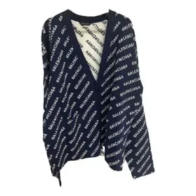 Strikkegenser med logo over hele «Blue White» 736248T32338502