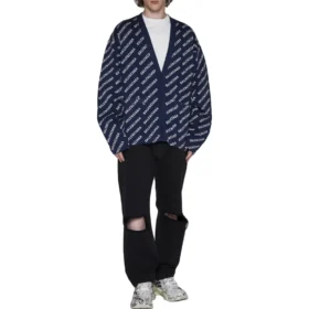 Strikkegenser med logo over hele «Blue White» 736248T32338502
