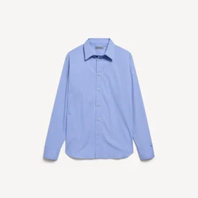 Stripet poplin-skjorte for damer i blå/marineblå
