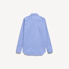 Stripet poplin-skjorte for damer i blå/marineblå