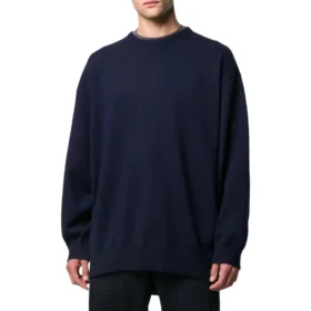 Sweatshirt med logo på ryggen, rund hals og kashmirstrikk «Navy» 583111T40924140