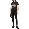 T-skjorte i jersey med slitt grafisk trykk og smal passform «Washed Black» 612964TMVH31055