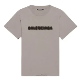 T-skjorte med uskarpt logo-hull, retroklassisk, korte ermer, unisex, grå 661705TKVD58174