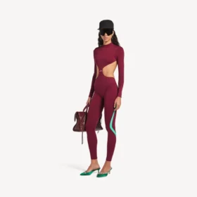 Techwear-bodysuit med utskjæringer for kvinner i burgunder/aqua