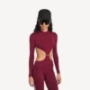 Techwear-bodysuit med utskjæringer for kvinner i burgunder/aqua