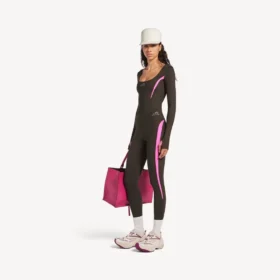 Techwear-leggings for kvinner i khakibrun/neonrosa
