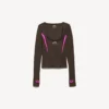 Tettsittende langermet techwear-top for kvinner i khakibrun/neonrosa