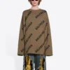 Ullstrikket genser med logo over hele, rund hals «Light Brown» 657401T32002900