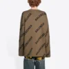 Ullstrikket genser med logo over hele, rund hals «Light Brown» 657401T32002900