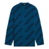 Ullstrikket genser med rund hals og logo over hele «Petrol Blue» 657400T15672470