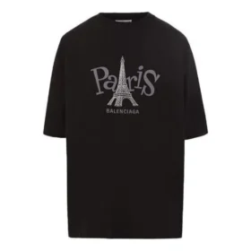 Unisex-trøye med Paris-trykk, rund hals, svart 594599TGV661000
